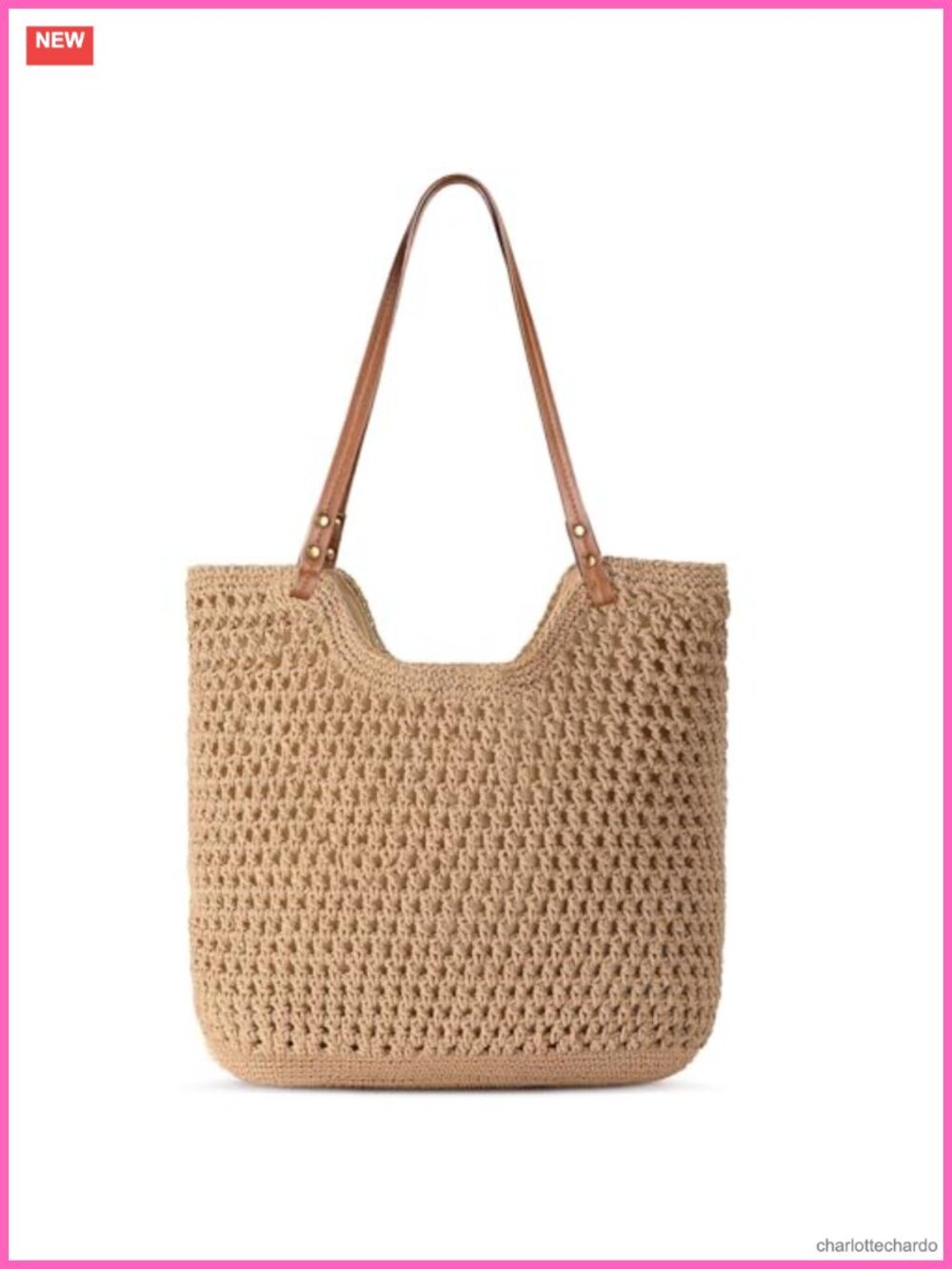 Crochet Beach Tote Bag with Lining Shoulder Purse Woven Summer Travel
